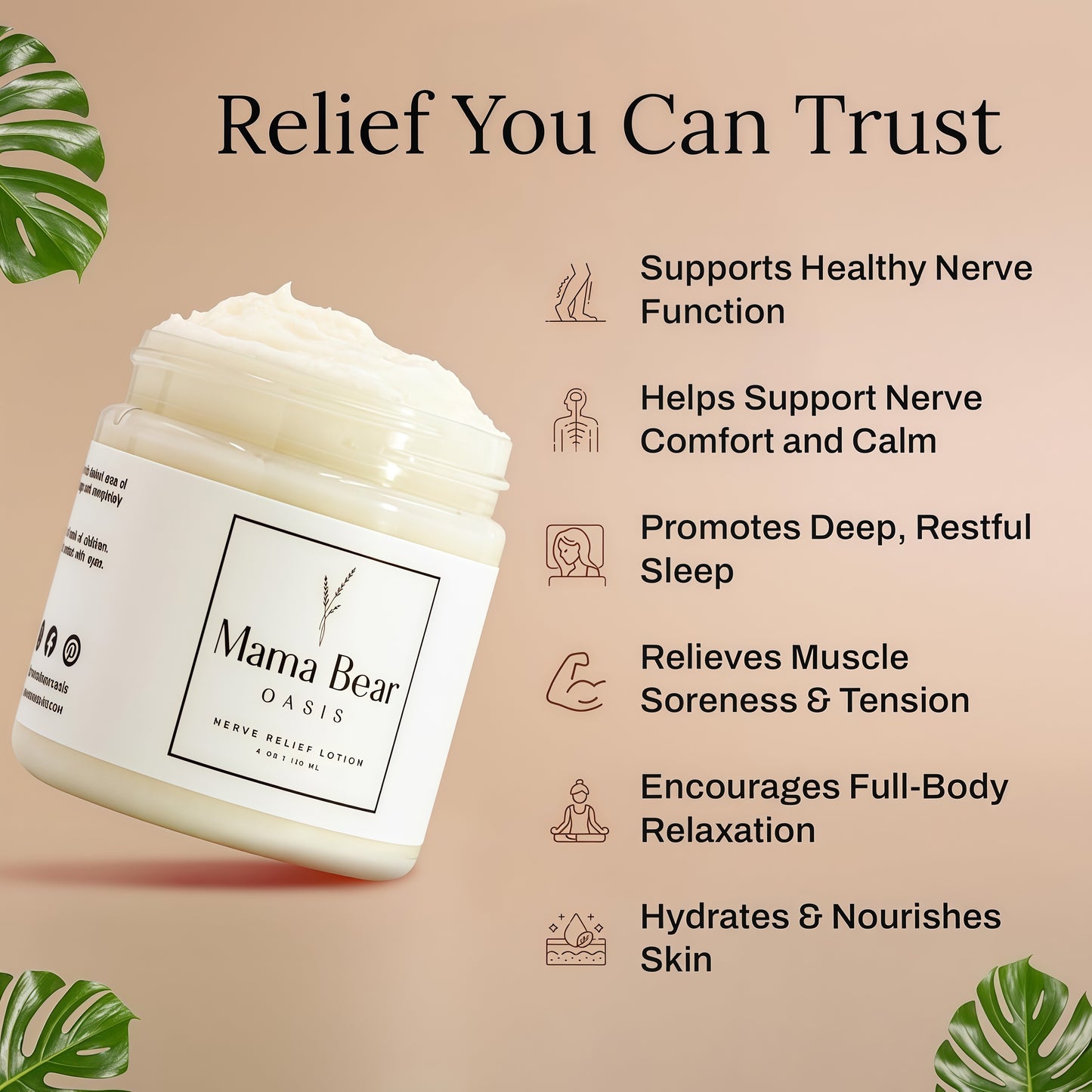 Mama Bear Oasis Lotion - Neuropathy Nerve Therapy & Relief Cream - Maximum Strength Relief Cream for Foot, Hands, Legs, Toes Includes Magnesium, Arnica, Vitamin B6, Aloe Vera, MSM (Pack of 1)